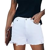 Metietila Women's Casual High Waisted Denim Shorts Frayed Raw Hem Stretch Ripped Jean Shorts