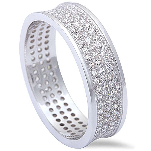 Men's Women's 2CT Micro Pave Cz Wedding Engagement Band .925 Sterling Silver Ring Sizes 7-13