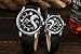 OOFIT Black Leather Romantic Silver Pair Wrist Watches for Couple Men Women (Set of 2)