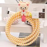 Tospania DIY Cartoon Style Spiral Wire Protectors/Cable Wrap/Wire Organizer/Cord Manager for Apple Lightning Cables/Samsung and other Tablet Charging Cables/ Earphone Cords and More (Beige Bear)