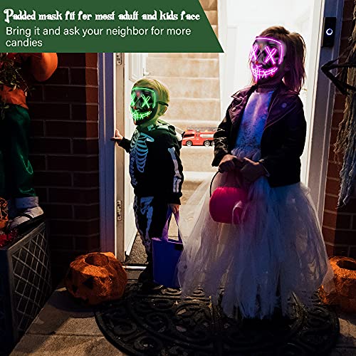 HOPOCO 2 Pack Halloween LED Mask Purge Mask Light-Up Scary Mask for Festival Cosplay Halloween Costume Masquerade Parties, Carnival, Masquerade Mask for Women & Men, Kids & Adult Scary Halloween Mask