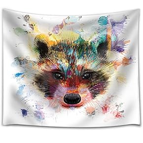 Fun and Colorful Splattered Watercolor Raccoon - Fabric Tapestry, Home Decor - 51x60 inches