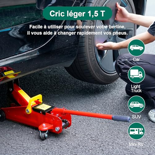 HYCHIKA 1.5 Ton Hydraulic Car Jack, Hydraulic Car Jack, Lifting Jack, with Quick Lift Pump with Hydraulic Piston, Lifting Range: 135-320 mm, for Cars, Tire Change