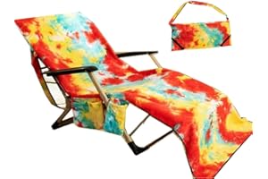 JVJQ Beach Chair Cover, Microfiber Chaise Lounge Towel Cover with Storage Pockets for Pool Sun Lounger Hotel Garden （ Tie-Dye）
