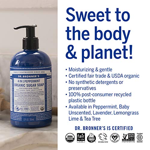 Dr. Bronner's - Organic Sugar Soap (Peppermint, 12 oz) - Made with Organic Oils, Sugar & Shikakai Powder, 4-in-1 Uses… - Image 5