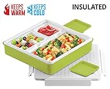 INSULATED BENTO LUNCH BOX - PINNACLE BENTAGO THERMO SLIM DESIGN, TRAY STYLE FOOD CONTAINER – LEAKPROOF - 3 COMPARTMENT PORTION CONTROLL – For Adults And Kids – GREEN
