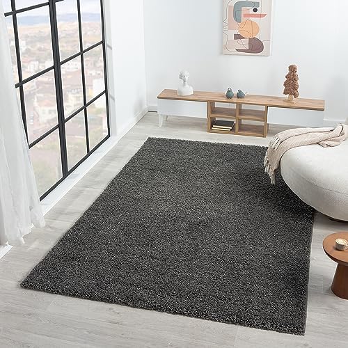 Vimoda Prime Shaggy Hochflor Langflor Teppich Einfarbig Modern Anthrazit Dunkelgrau, Maße:160X220 Cm