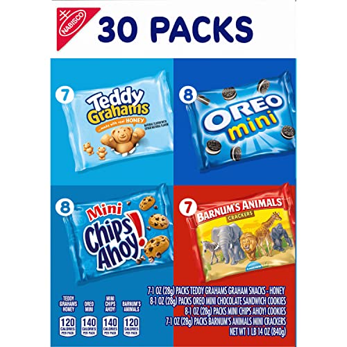 NABISCO TEAM FAVORITES VARIETY PACK, OREO MINI, CHIPS AHOY! MINI, TEDDY GRAHAMS HONEY & BARNUM’S ANIMAL CRACKERS, 30 SNACK PACKS