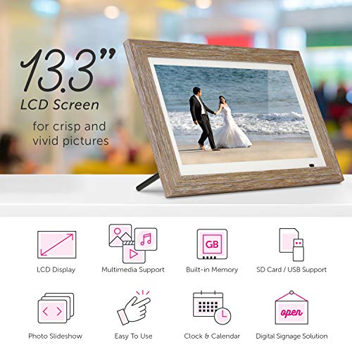 Aluratek 13" Distressed Wood Digital Photo Frame with 8GB Builtin