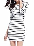 Genluna Women's 3/4 Sleeve Striped Bodycon Dress Casual Dresses(XS-XL) White Medium