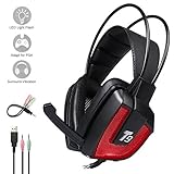 Gaming Headset for PS4,Xbox One,PC, Hizek Over Ear Gaming Headphone Noise Cancelling Headphones with Mic, LED Light, Bass Surround, Soft Memory Earmuffs for Laptop Mac Nintendo Switch Moilble Phone