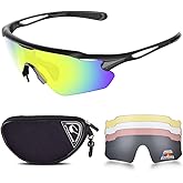 Snowledge Cycling Glasses with 5 Interchangeable Lenses, Sunglasses for Pickleball Beach Volleyball Running Men Women