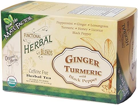 Functional Herbal Blends Ginger Turmeric with Black Pepper from the Mate Factor (20 Tea Bags)