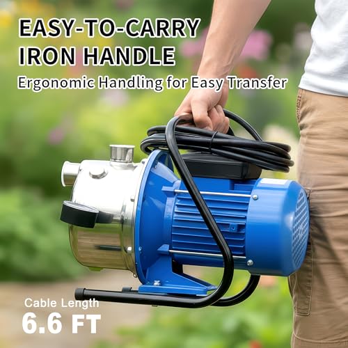 FOTING 1.6HP Shallow Well Pump, Portable Shallow Garden Pump 1600GPH, Stainless Steel Water Transfer Pump for Lawn Farm Garden, Light Blue
