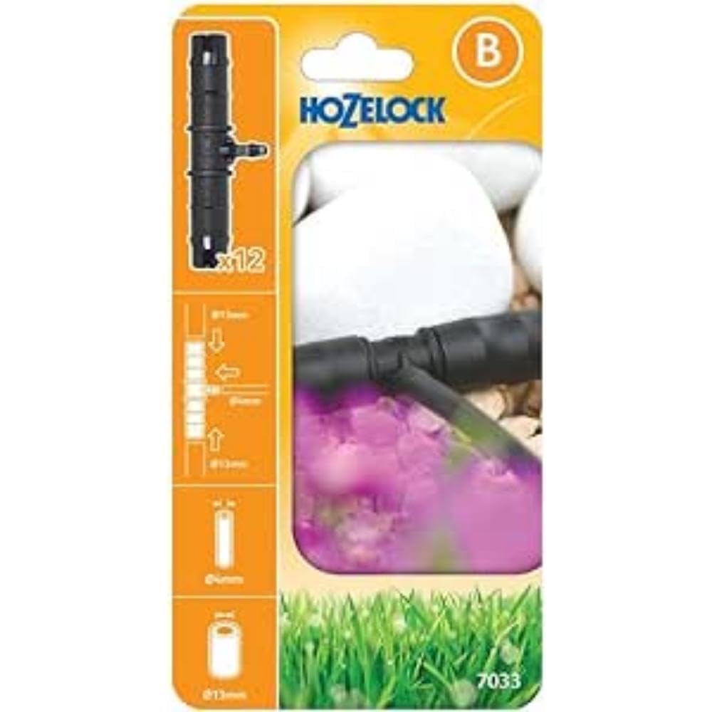 HOZELOCK - Micro Irrigation Reducing T-connectors ø 13mm (1/2") to ø 4mm : Design to Quickly and Easily Fit, UV- Resistant [7033 0012], Black