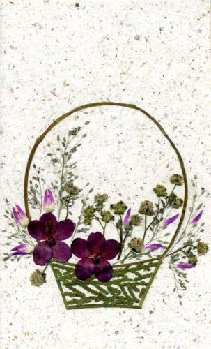Flower Basket - Handmade with Real Pressed Flowers, Leaves, Grass Etc. Easter, Flower Girl Note Cards, Mothers Day, Get Well,