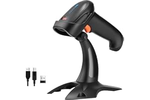 Tera Barcode Scanner Wireless 1D 2D QR with Stand: Battery Level Indicator 3 in 1 Works with Bluetooth 2.4G Wireless USB Wired Handheld Bar Code Reader with Vibration Alert HW0002 Black