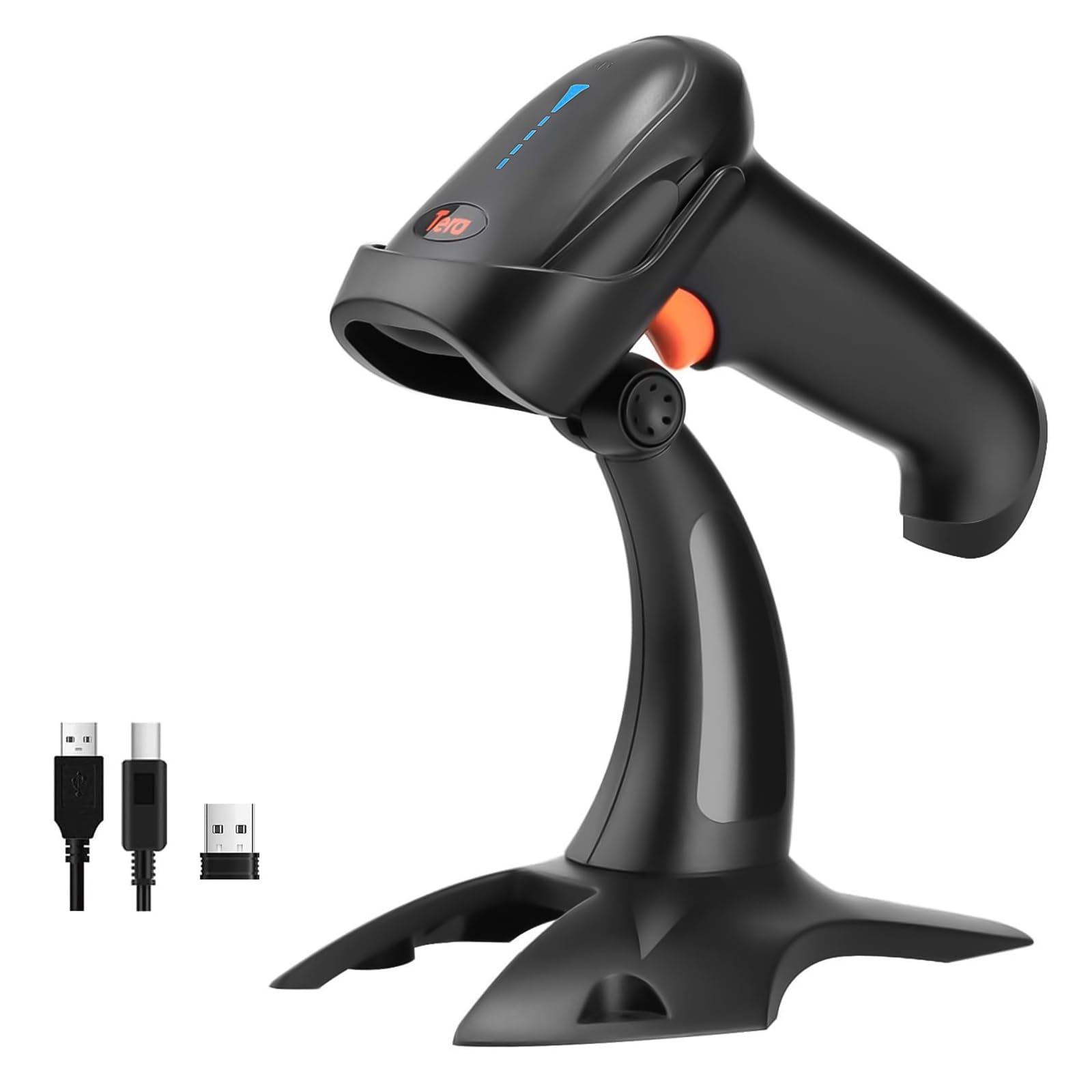Photo 1 of **MISSING BLUETOOTH TRANSMITTER** Tera Barcode Scanner Wireless 1D 2D QR with Stand: Battery Level Indicator 3 in 1 Works with Bluetooth 2.4G Wireless USB Wired Handheld Bar Code Reader with Vibration Alert HW0002 Black