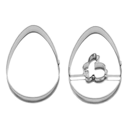 Ausstecher Linzer Ei mit Hase + Ei Osterausstecher Osterplätzchen, zweiteilig, je Ei ca. 5.5 x 4 cm, Edelstahl rostfrei, spül