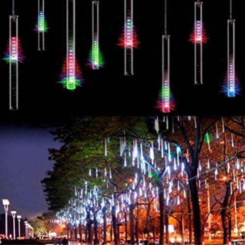NinKe Waterproof Meteor Shower Rain Lights Indoor or Outdoor String light with 30cm 8 Tubes 144 LEDs lights for Holiday Wedding Party Christmas Lights (Colorful)