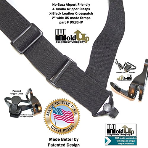 Airport Friendly/No Buzz Suspenders for Men (Black 2" Hip) - Thumbnail 6