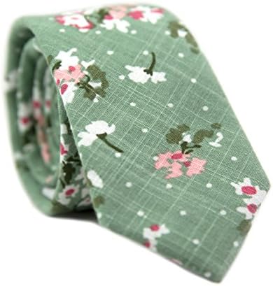 Men's Skinny Tie Floral Print Cotton Necktie, Great for Weddings, Groom, Groomsmen, Missions, Dances, Gifts.