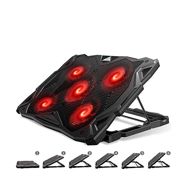 Pccooler-Laptop-Cooling-Pad-Laptop-Cooler-with-5-Quiet-BlueLED-Fans-for-12-173-Inch-Laptop-Dual-USB-20-Ports-Portable-6-Angle-Adjustable-Laptop-Stand-for-Gaming-Laptop Pccooler Laptop Cooling Pad, Laptop Cooler with 5 Quiet Red LED Fans for 12-17.3 Inch Laptop, Dual USB 2.0 Ports…