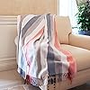 MOTINI 100% Cotton Multi-Colored Throw Blankets, Herringbone Red Striped Soft Cozy Decorative Blankets with Tassels…