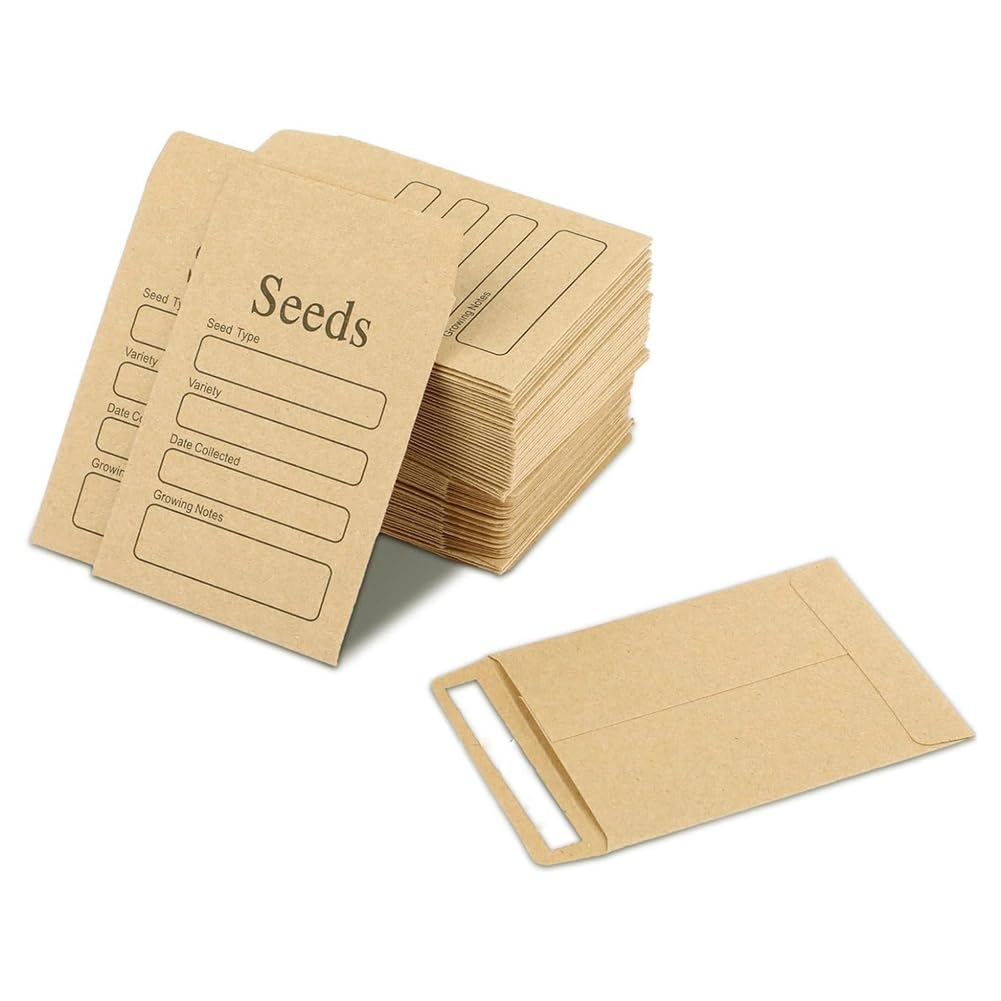 Cikoopul 100 Pcs Envelopes Seed Envelopes Plastic Envelopes 3.54 X 2.36 Inch Brown Kraft Paper Seed Packets Envelopes Resealable Self Sealing Seed Packets