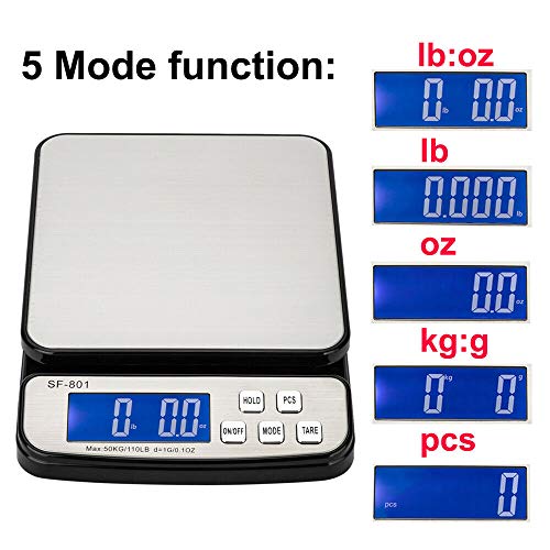 110 LB 50KG Digital Postal Scale, MOCCO Heavy Duty Stainless Steel Multifunctional Shipping Scale 0.1oz / 1g Accuracy with Large Base Counting Function for UPS USPS Floor Bench Office Weight