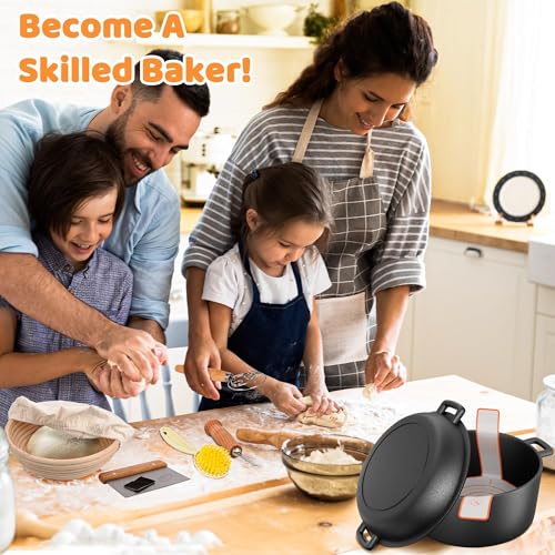 NIUB Dutch Oven for Bread Baking, 5 QT Pre-Seasoned Pot with Skillet Lid, Includes Sourdough Bread Baking Supplies, Cast Iron Pot for Frying, Braising, BBQ