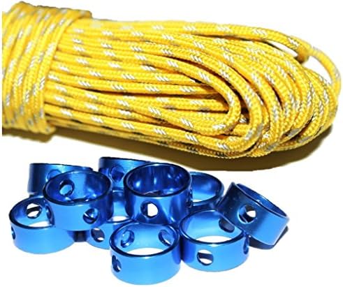 Ultra-Reflective Tent Guyline Support Kit - Includes 10 Aluminum Adjusters and Highly Reflective 2.5 mm Paracord (30 meters ~98 feet)