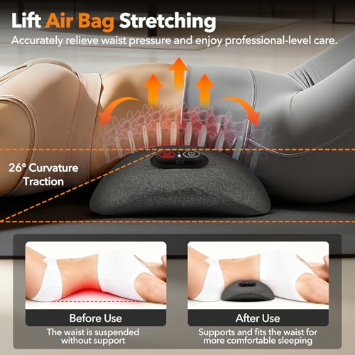 Smooth Spine Triple Fusion Back Massager with Heat - Sciatica Pain Relief & Spine Decompression Device, Deep Tissue Massager for Lower Back Pain, Office Chair and Home (Black)