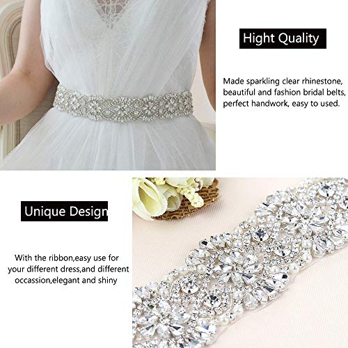 SoarDream Wedding Crystal Rhinestone Applique Bridal Wedding Applique Pearl Wedding Belts Party Dress Belt