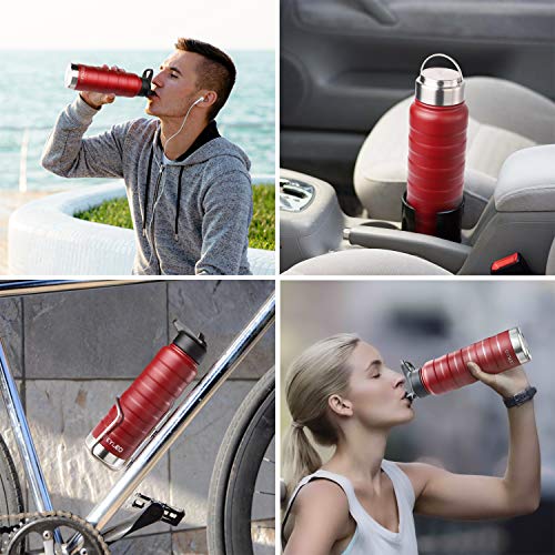 REYLEO Vacuum Insulated Water Bottle with Straw Lid- 18 Oz,Red,2 Lids BPA-Free, 18/8 Stainless Steel Thermal Sports Water Bottle, Keep Cold 24 Hours& Hot 8 Hours