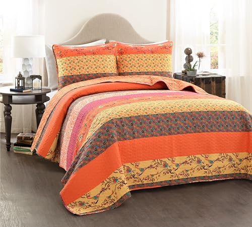 Lush Decor Royal Empire 3-Piece Quilt Set, Full/Queen, Tangerine
