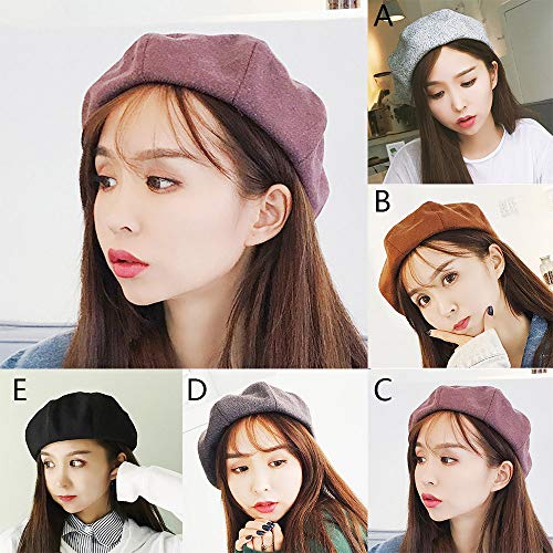 Women's Cotton Beret Artist Hat French Beret Hat Casual Winter Wram Octagon Beret Cap for Lady Girls (D, Head Circumference:58-60cm)