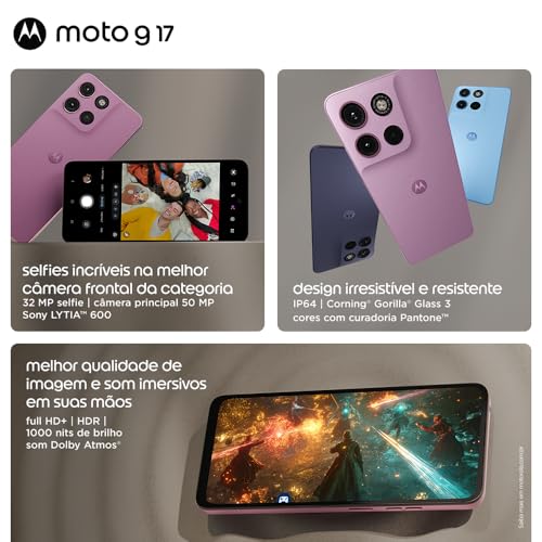 Smartphone Motorola Moto G17 4G - 128GB 12GB (4GB RAM + 8GB RAM Boost) camera 50MP Sony Lytia 600, tela FHD+ 60hz, bateria 5200 mAh - Azul Claro