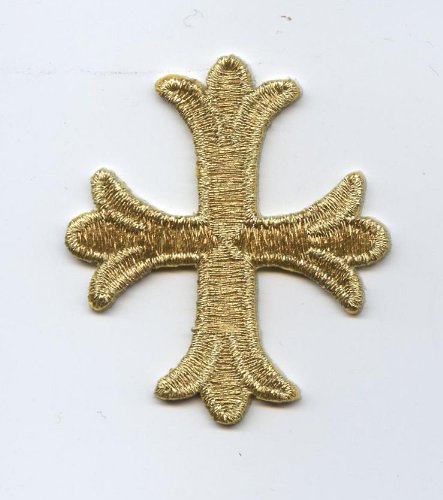 Metallic Gold Christian Religious Patonce Cross Iron on Embroidered Applique Patch