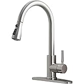 Ufaucet Kitchen Faucets with Pull Down Sprayer, Brushed Nickel High Arc RV Laundry Bar Commercial Sink Faucet, 1 or 3 Hole St