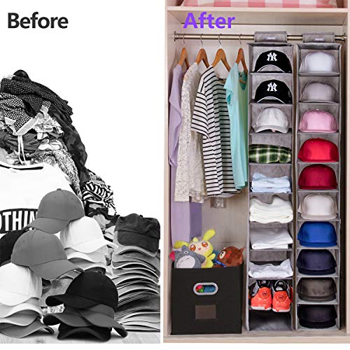 KUIENSI Hat Storage Rack Organizer, 10 Shelf Hanging Closet Holder for Baseball Caps, Using a Monolithic PP Plate Sheet and Customized Dimensions Fit Protect Your Hats and Keep its Shape (Gray) - Thumbnail 3
