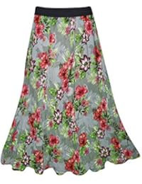 Women's Maxi Skirts Floral Printed Rayon Crepe Halloween Dance Skirt M/L