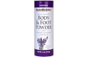 NutriBiotic – Body & Foot Powder with Lavender Essential Oil, 4 Oz | with Grapefruit Seed Extract | Vegan & Non-GMO | Talc, Paraben & Gluten Free | Gentle & Absorbent