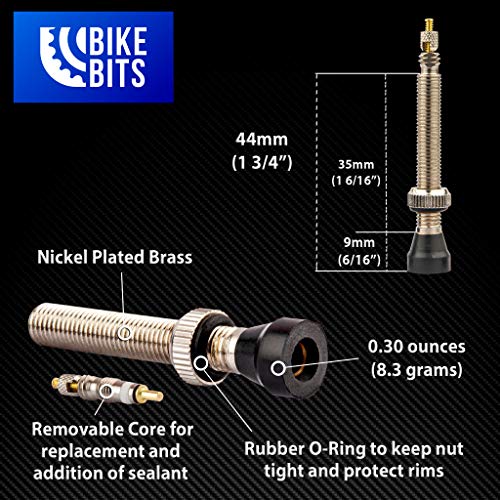 Bike Bits Tubeless Valve Stem - Brass Presta Valve Stem - Aluminum Caps - Remover Tool (Red, 44mm)