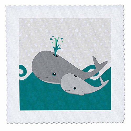 3dRose qs_58599_2 Cute Whale and Baby on The Ocean Quilt Square, 6 by 6-Inch