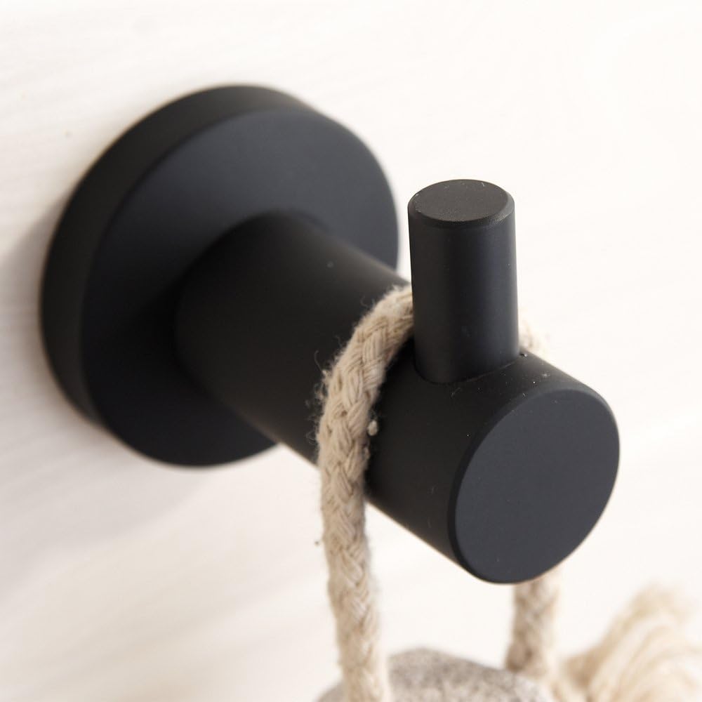 CASEWIND ASEWIND Black Paint Flat Towel Hook 2 Pack Wall Mounted SUS304 Stainless Steel Single Robe Clothes Holder, L5 x H7 cm/each - Image 5