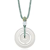 ZHOU LIU FU White Chalcedony Pendant Necklace Healing Natural Gemstone Blessing Peace Buckle Pendants Braided Necklaces Dainty Jewelry for Women Mom Friend Lover Birthday 25.6-29.5"(65-75cm) J0414176