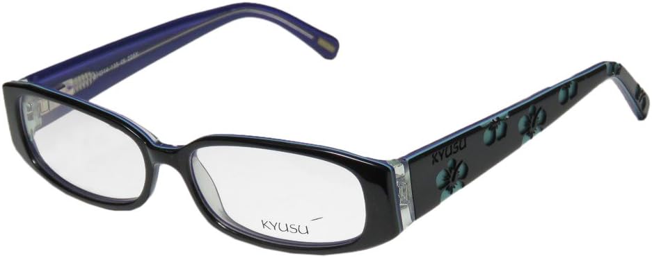 Kyusu 0922 Womens/Ladies Designer Full-rim Spring Hinges Beautiful Glamorous Flower Pattern Eyeglasses/Eyeglass Frame (51-14-135, Black/Turquoise)