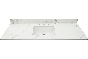 MSI Calacatta Nowy Vanity Top with Under Mount Rectangle Single Bowl Ceramic Sink, Engineered Marble Stone, 3 Holes Faucet, 61"X22"