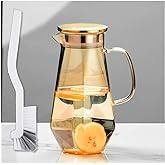 1.7 Liter/58oz Glass Pitcher with Lid Water Carafe Jug with Spout Handle for Hot/Cold Water Tea Beverage (Gold 1-Glass Pitcher)